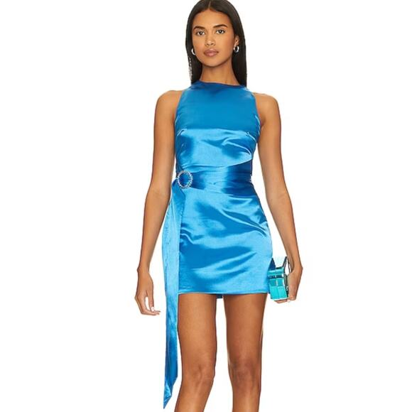 Elegant Blue Satin Mini Dress NWT never worn because it was too small - Picture 2 of 4